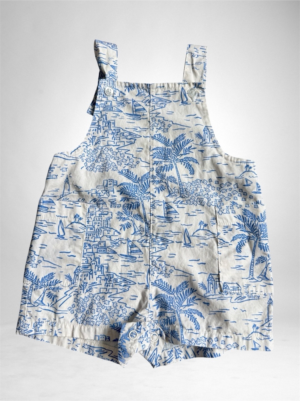 Maison Me Baby Blue Toile Print Romper Shortall | 0-3M